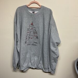Gildan Gray Cat Holiday Crewneck Sweater